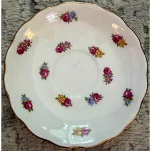 Royal Vale Bone China‎ Saucer Vintage Floral Pink Scalloped Gold Trim England